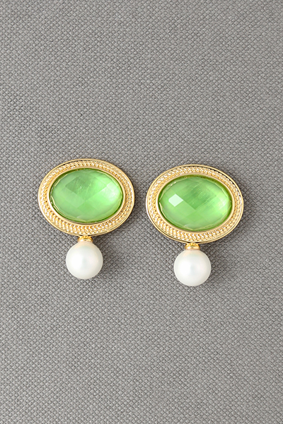 Stud Earring Gold Plate In Glass Gemstone