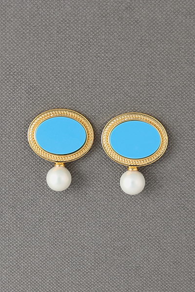 Stud Earring Gold Plate In Lab Turquoise