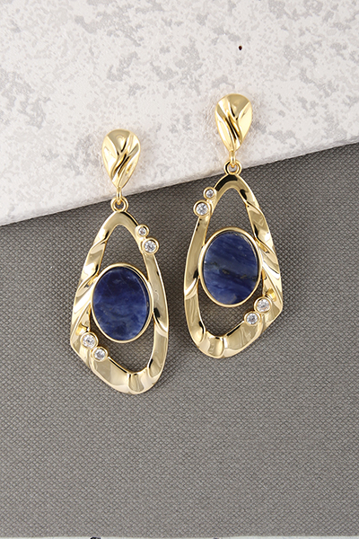 Genuine Lapis Dangle Earring 18K Gold Plate