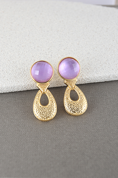 Facet Glass Gemstone Earring 18K Goldplated