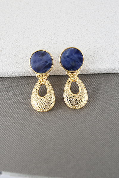 Natural Lapis Stud Teardrop Dangle Earrings