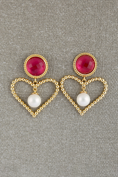 Heart Dangled Earring Goldplated In Glass Gemstone