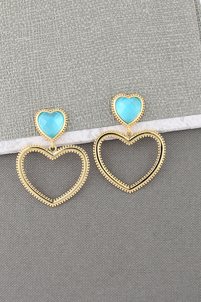 Open Heart Wave Drop Earring Faceted Stone Stud