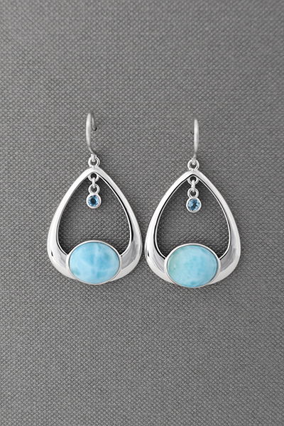 Open Teardrop Larimar Silver Dangle Earring