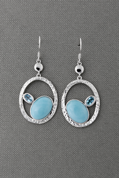 Exquisite Larimar Silver Hook Earring