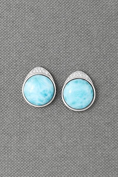 Round Larimar Silver Stud Earring