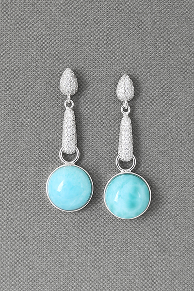 CZ-paved Larimar Silver Dangle Earrings