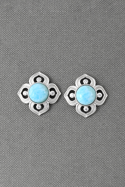 Quatrefoils Larimar Silver Stud Earring