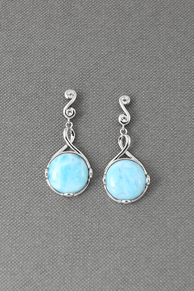 High Quality Genuine Larimar Silver Earring