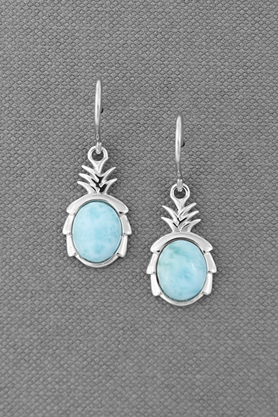 Tropical Fruit Pineapple Larimar Silver Earring