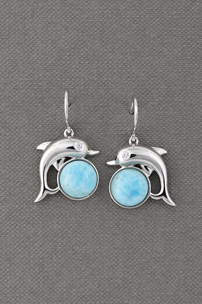 Playing Dolphin Larimar Silver Hook Earring