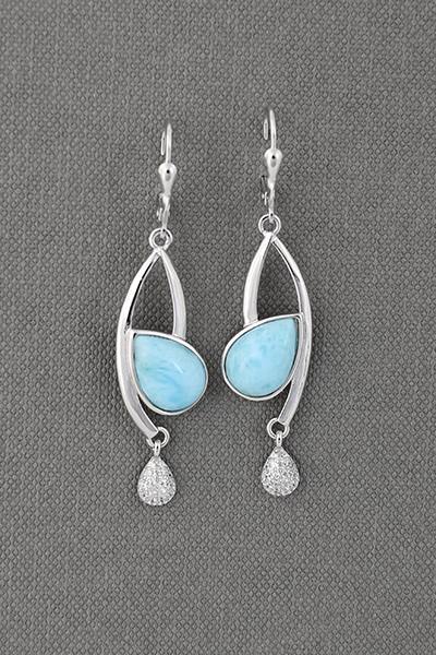 Linear Larimar Silver Hook Earring