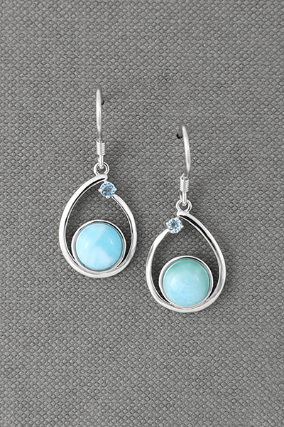 Wire Of Open Teardrop Larimar Beads Dangle Earring