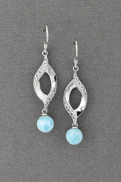 Larimar Beads Silver Hook Earring