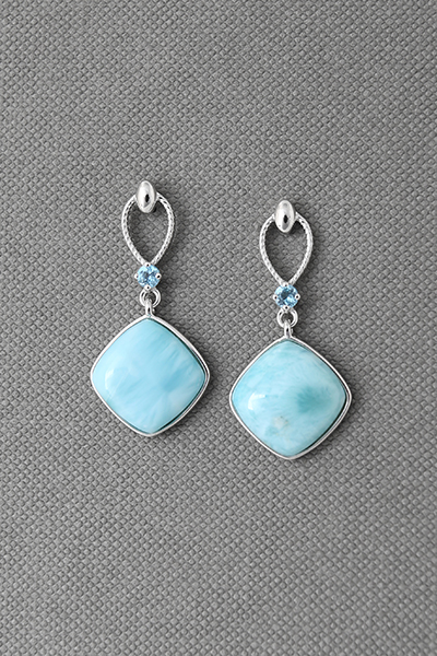 Cushion Drop Larimar Silver Dangle Earring