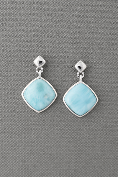 Silver Larimar Short Cushion Drop Earrings