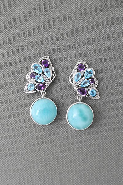 Colorful Gems Stud Larimar Roundrop Earring