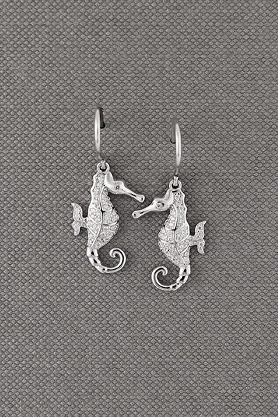 Seahorse Silver CZ Earring