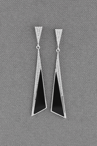 Slim Black Onyx Inlaid CZ Earring