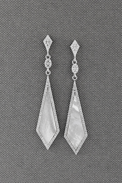 Slim Geometric Inlaid White MOP And CZ Earring