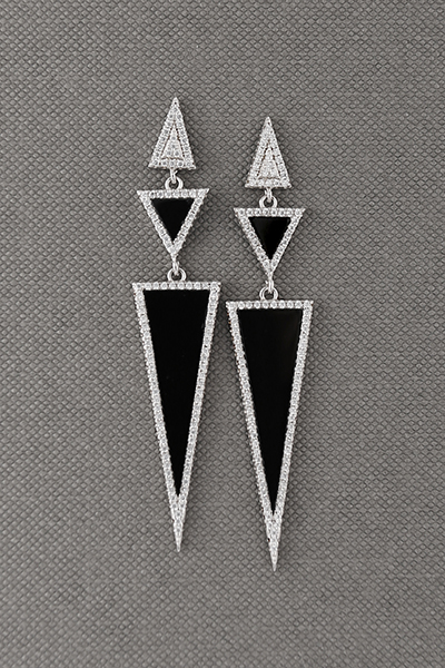 Gorgeous Pendulum Design Black Onyx-CZ Earring