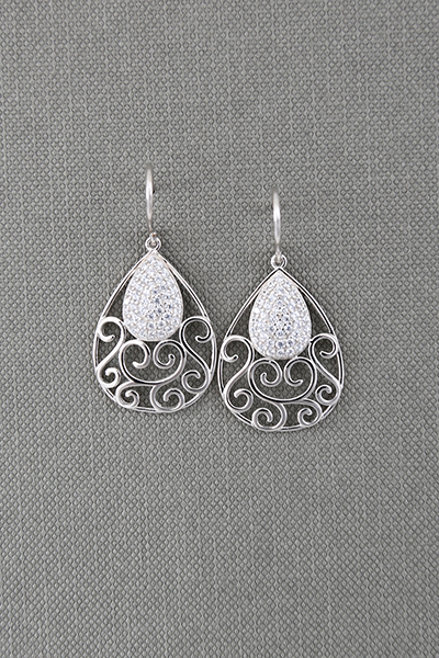 Filigree Teardrop CZ Dangle Earring