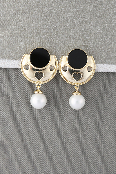 Shell Pearl Beadrops Earring Faceted Black Onyx