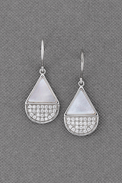 Geometric White Mop Inlaid Silver Hook Earring