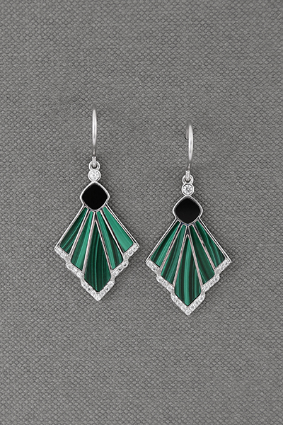 Exquisite Malachite-Black Onyx Inlaid Hook Earring