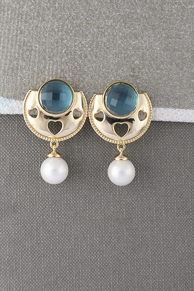 Shell Pearl Beadrops Earring Faceted Stones