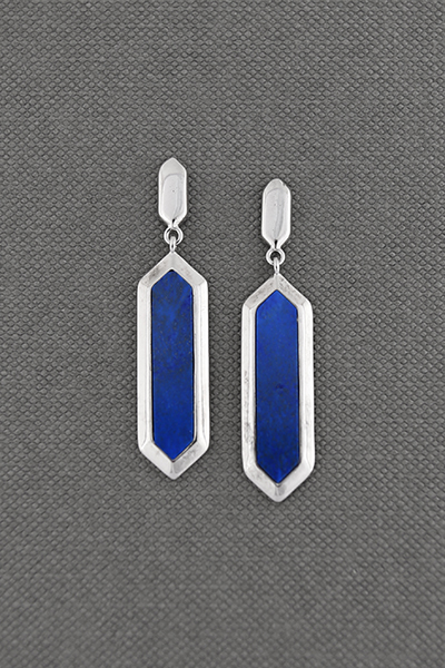 Linear Long Dangle Lapis Silver Earring