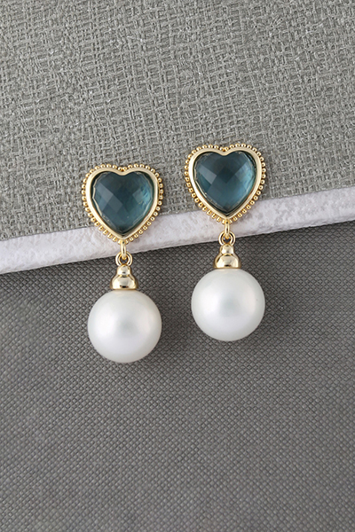 Shell Pearl Beadrops Earring Faceted Stone Stud