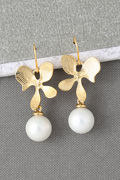 Orchid Dangle Earrings Shell Pearl Bead Drops