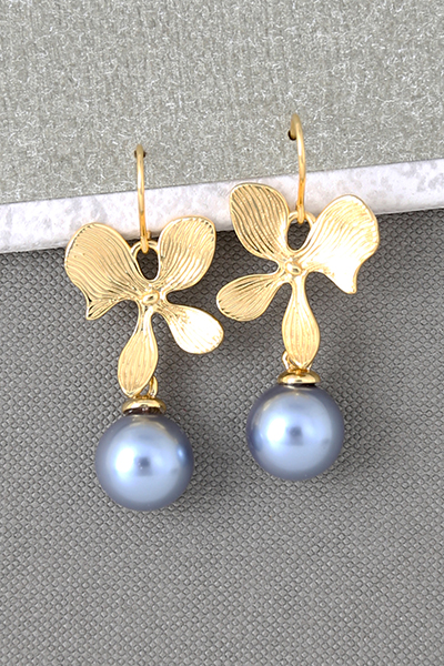 Orchid Dangle Earrings Shell Pearl Bead Drops