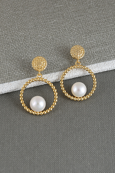 Genuine Pearl Open Round Dangle Earring