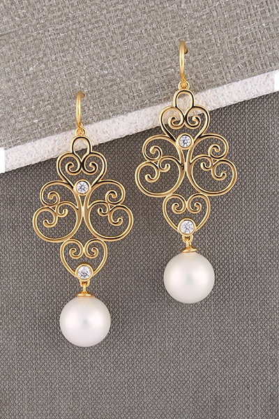 Filigree Design Shell Pearl-Drop Dangle Earring