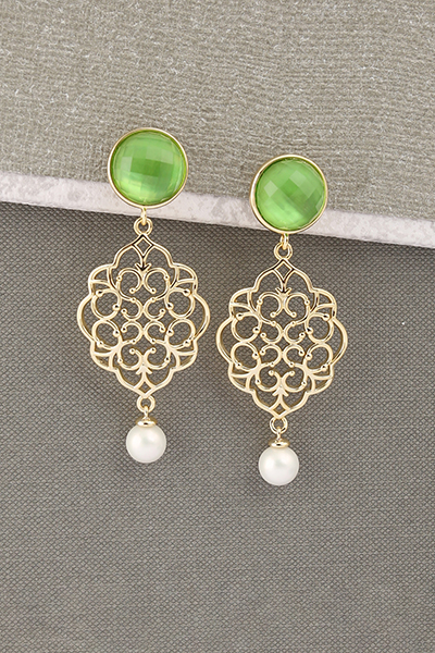 Filigree Design Pearly Drop Dangle Earring