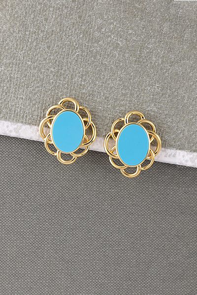 Gorgeous Loop-Framed Stud Earring Faceted Glass Ge