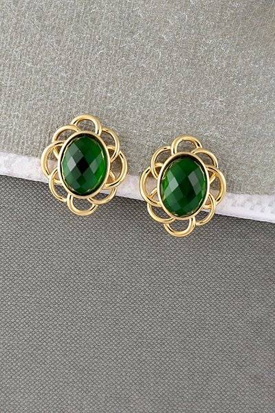 Gorgeous Loop-Framed Stud Earring Faceted Glass Ge