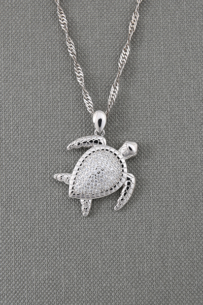 Ocean Turtle CZ-Paved Silver Pendant