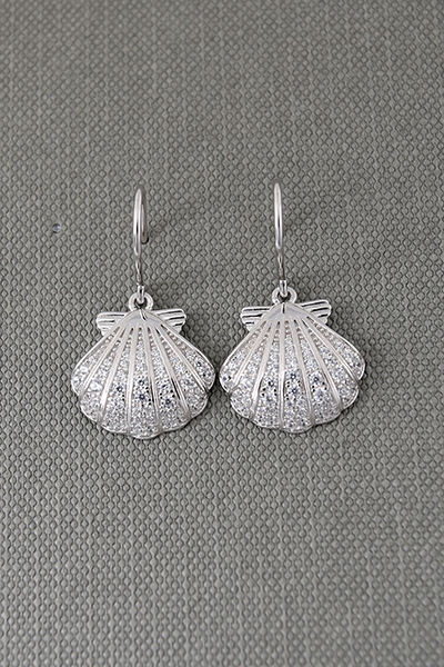 Scallop CZ-Paved Silver Dangle Earring