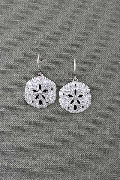 Sandollar Silver CZ-Paved Hook Earring