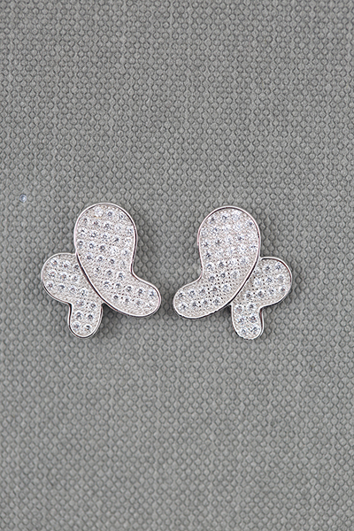 Butterfly CZ-Clustered Silver Stud