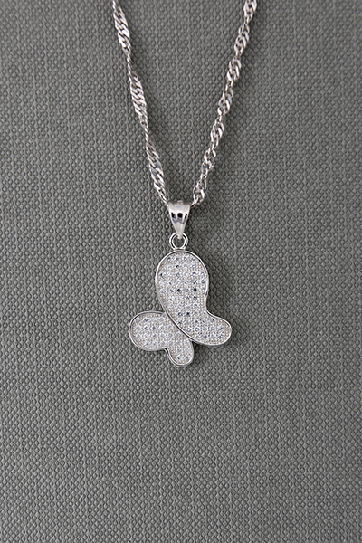 Butterfly CZ-Paved Silver Pendant