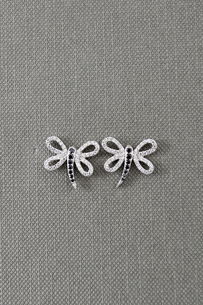 Waterdrogan Clear And Black CZ Stud Earrings