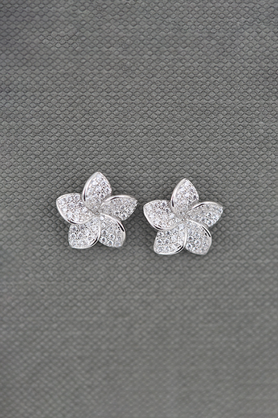 Hawaii Flower CZ-Paved Silver Stud