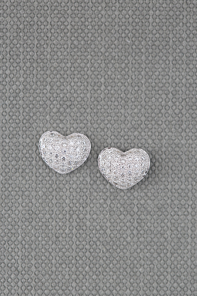 CZ-Paved Dome Heart Silver Stud