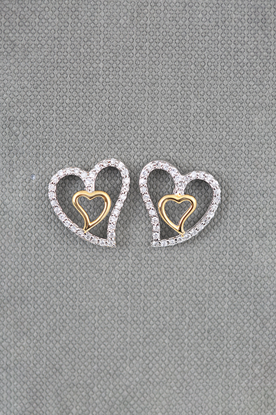 Two-Tone Open Hearts Silver Stud