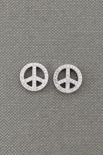 Peace Sign CZ Silver Stud