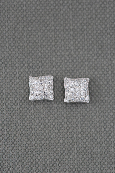 Square CZ-Paved Silver Stud